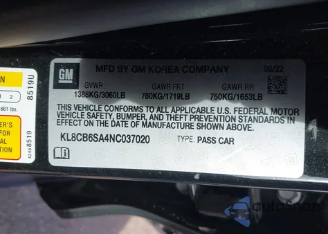 2022 Chevrolet Spark Fwd Ls Automatic из США, поврежденный, VIN KL8CB6SA4NC037020